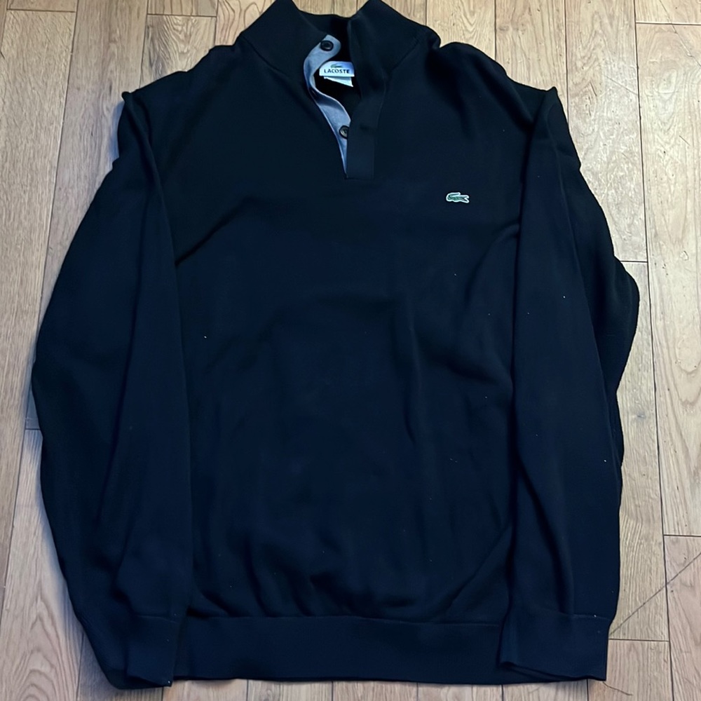 Man’s Black Lacoste Sweater with 1/4 button up